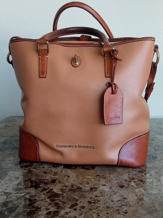 Dooney & Bourke Handbags - Dooney & Bourke Tan and Brown Pebbled Leather Tote